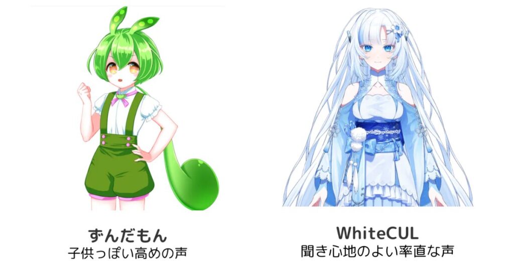 AI音声キャラクターのずんだもんとWhiteCUL(白井悠介)
